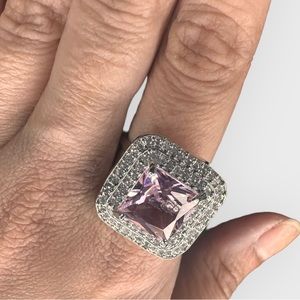 Fashion Jewellery American Diamonds with Pink Crystal Adjustable Statement Ring